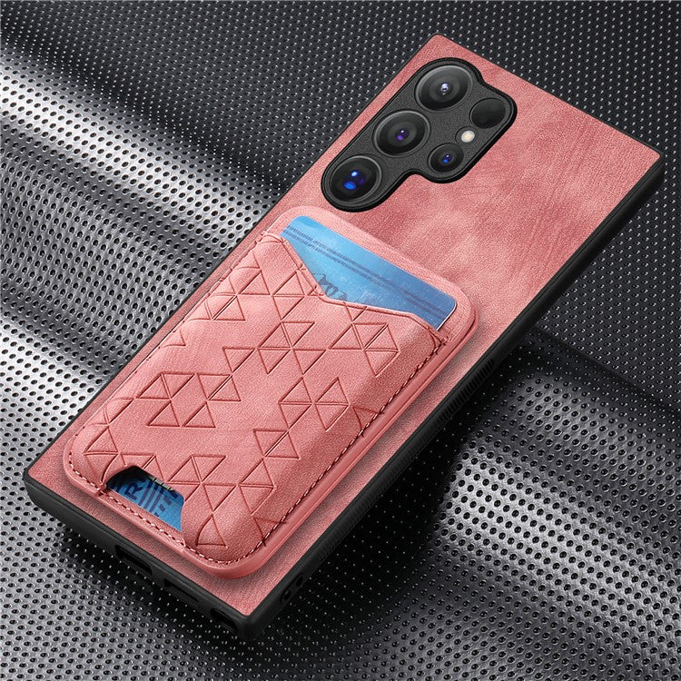 For Samsung Galaxy S23 Ultra Case Imprinted Pattern Card Holder Kickstand Leather Back Cover