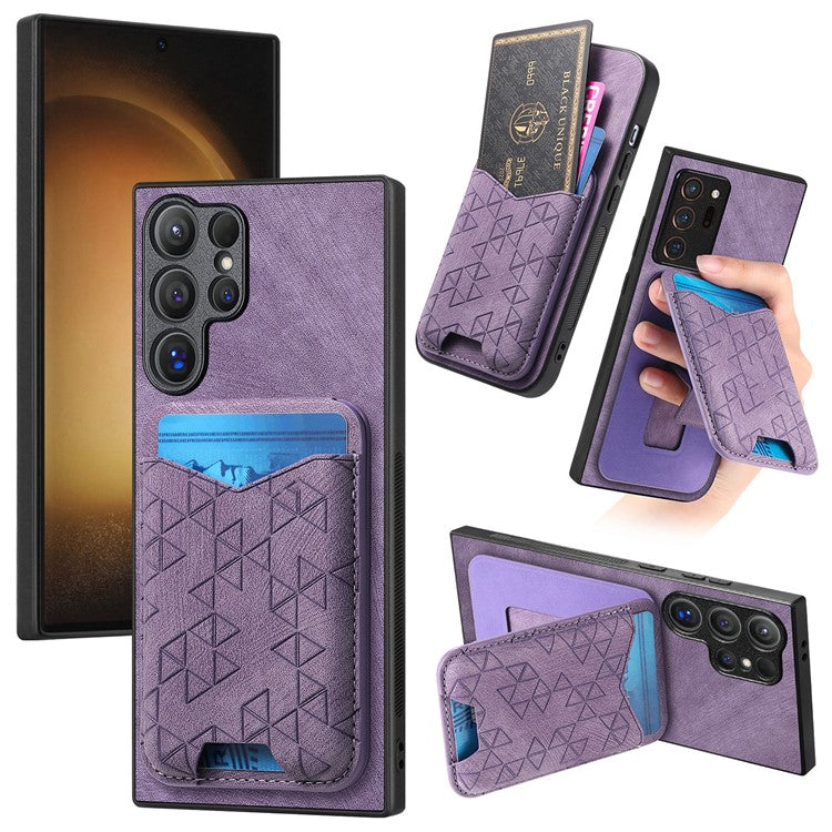 For Samsung Galaxy S23 Ultra Case Imprinted Pattern Card Holder Kickstand Leather Back Cover