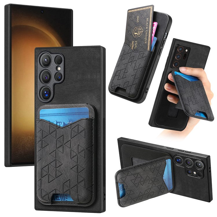 For Samsung Galaxy S23 Ultra Case Imprinted Pattern Card Holder Kickstand Leather Back Cover