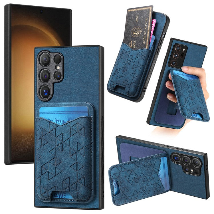 For Samsung Galaxy S23 Ultra Case Imprinted Pattern Card Holder Kickstand Leather Back Cover