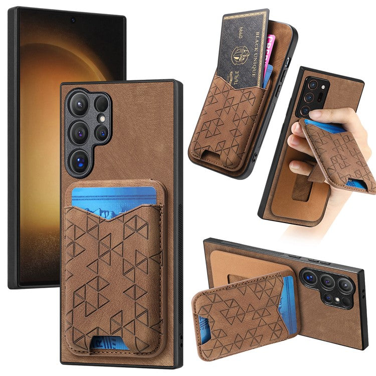 For Samsung Galaxy S23 Ultra Case Imprinted Pattern Card Holder Kickstand Leather Back Cover