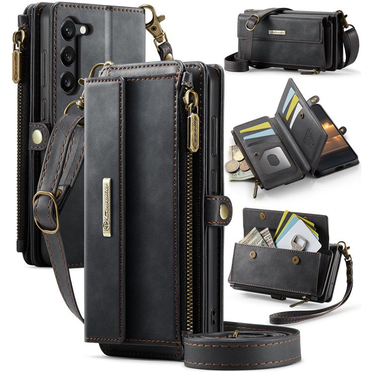 For Samsung Galaxy S23 Case CASEME C39 RFID Blocking Zipper Wallet Stand Leather Cover with Strap