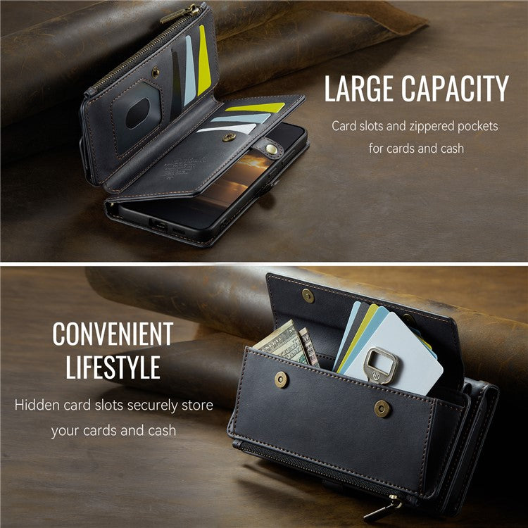 For Samsung Galaxy S23 Case CASEME C39 RFID Blocking Zipper Wallet Stand Leather Cover with Strap