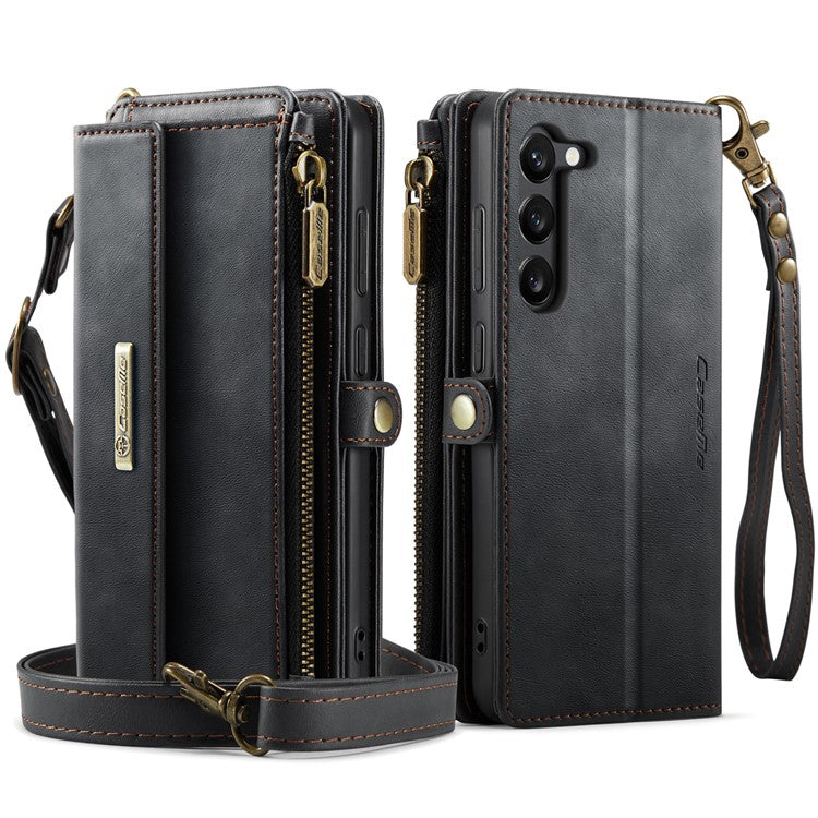 For Samsung Galaxy S23 Case CASEME C39 RFID Blocking Zipper Wallet Stand Leather Cover with Strap