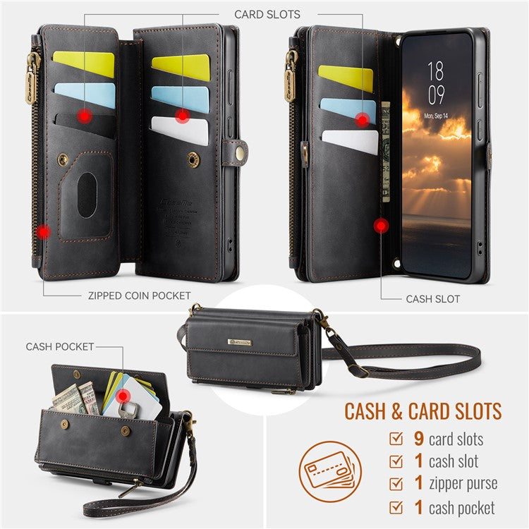 For Samsung Galaxy S23 Case CASEME C39 RFID Blocking Zipper Wallet Stand Leather Cover with Strap