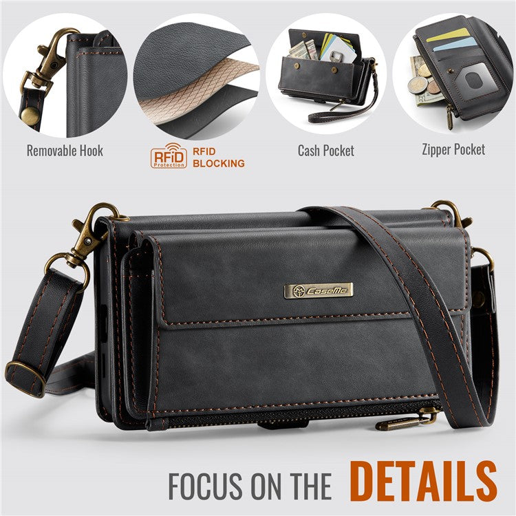 For Samsung Galaxy S23 Case CASEME C39 RFID Blocking Zipper Wallet Stand Leather Cover with Strap