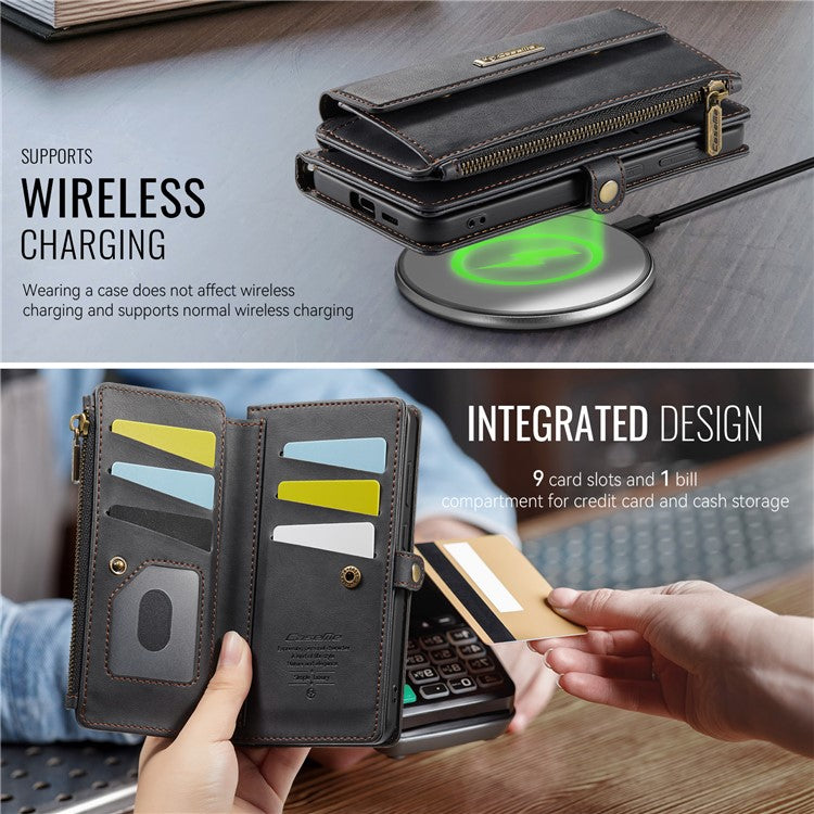 For Samsung Galaxy S23 Case CASEME C39 RFID Blocking Zipper Wallet Stand Leather Cover with Strap