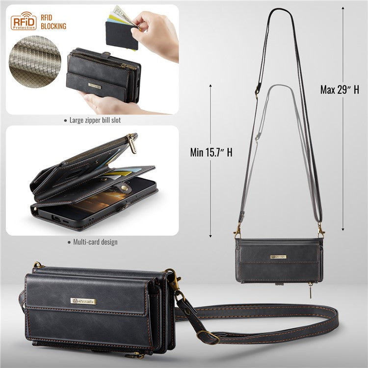For Samsung Galaxy S23 Case CASEME C39 RFID Blocking Zipper Wallet Stand Leather Cover with Strap