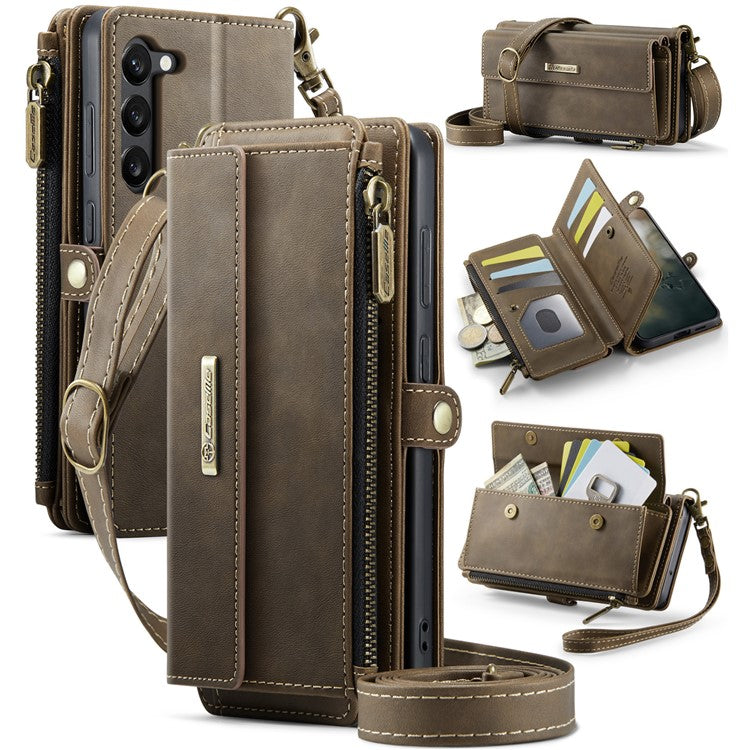 For Samsung Galaxy S23 Case CASEME C39 RFID Blocking Zipper Wallet Stand Leather Cover with Strap