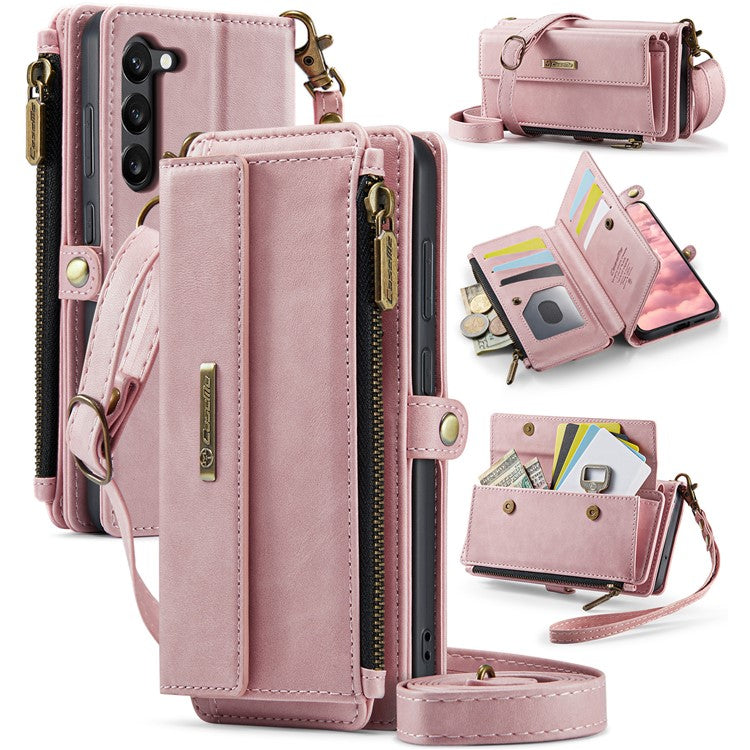 For Samsung Galaxy S23 Case CASEME C39 RFID Blocking Zipper Wallet Stand Leather Cover with Strap