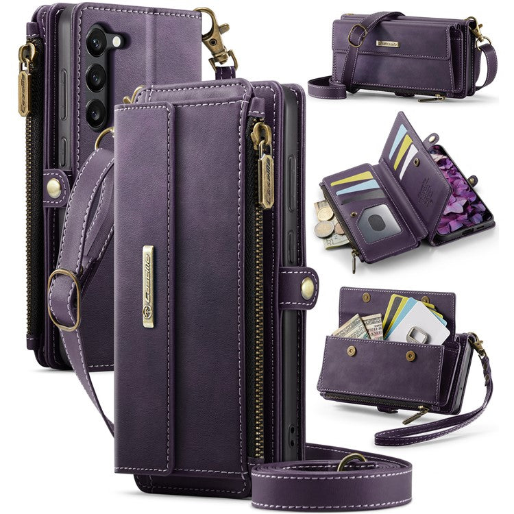 For Samsung Galaxy S23 Case CASEME C39 RFID Blocking Zipper Wallet Stand Leather Cover with Strap