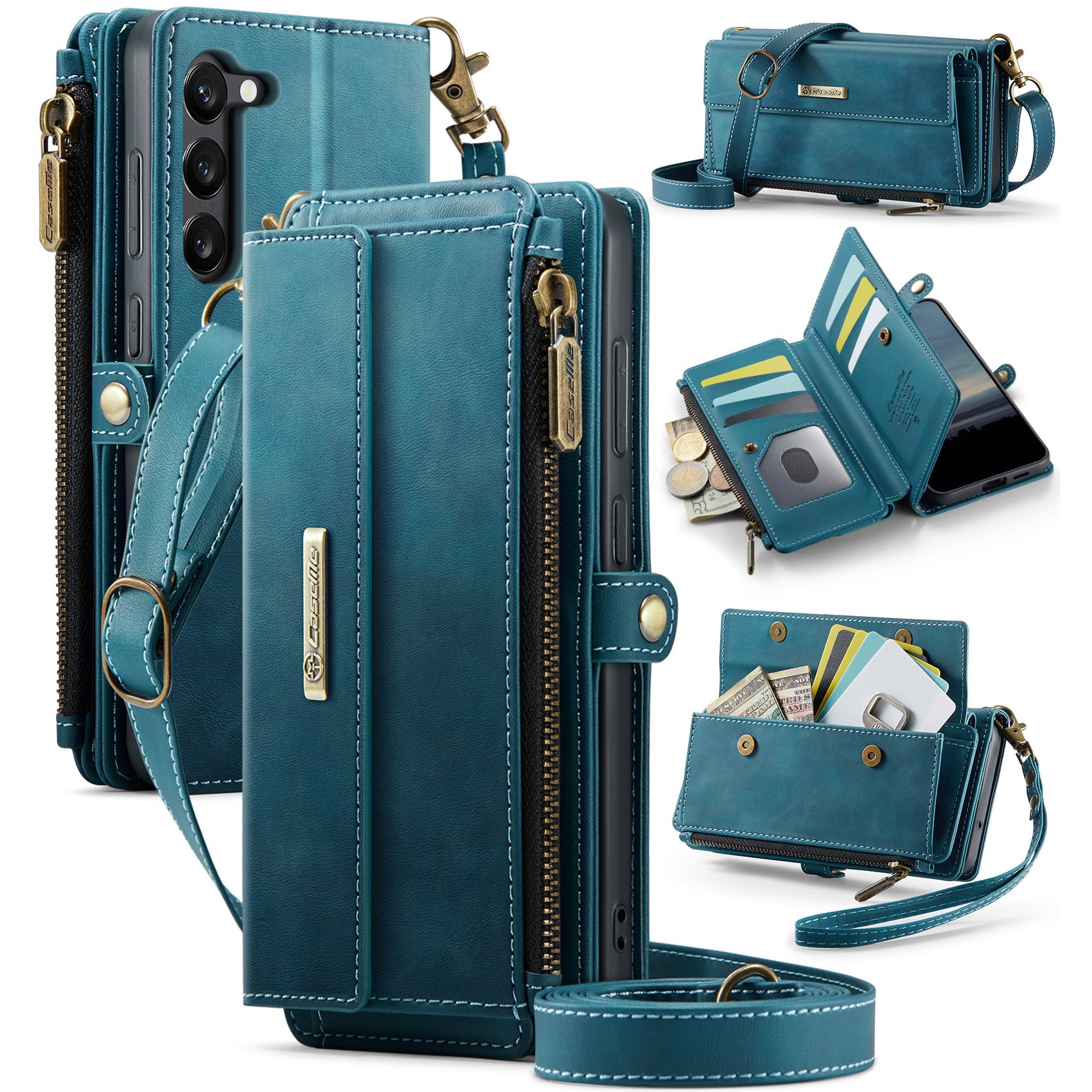 For Samsung Galaxy S23 Case CASEME C39 RFID Blocking Zipper Wallet Stand Leather Cover with Strap