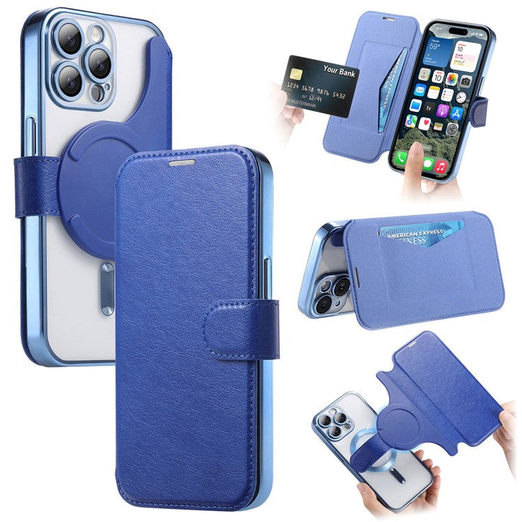 För iPhone 15 Pro Max-fodral kompatibelt med MagSafe avtagbart läderfodral med linsfil