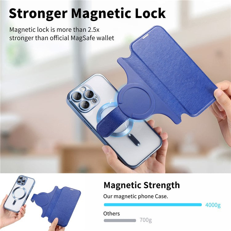 För iPhone 15 Pro Max-fodral kompatibelt med MagSafe avtagbart läderfodral med linsfil