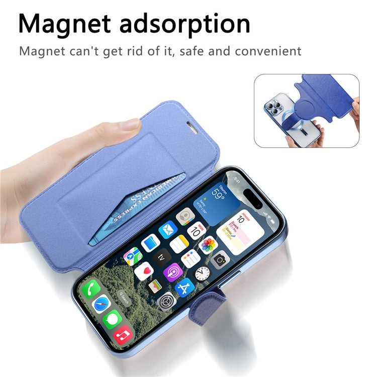 För iPhone 15 Pro Max-fodral kompatibelt med MagSafe avtagbart läderfodral med linsfil