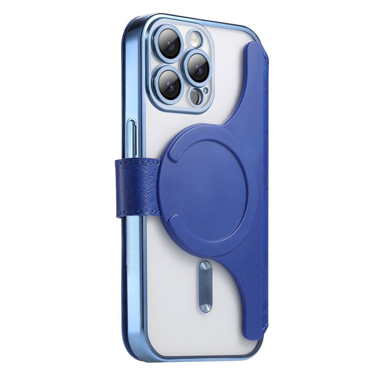 För iPhone 15 Pro Max-fodral kompatibelt med MagSafe avtagbart läderfodral med linsfil