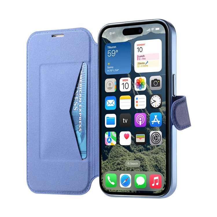 För iPhone 15 Pro Max-fodral kompatibelt med MagSafe avtagbart läderfodral med linsfil