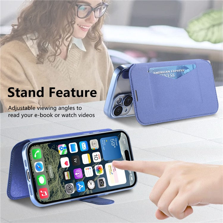 För iPhone 15 Pro Max-fodral kompatibelt med MagSafe avtagbart läderfodral med linsfil