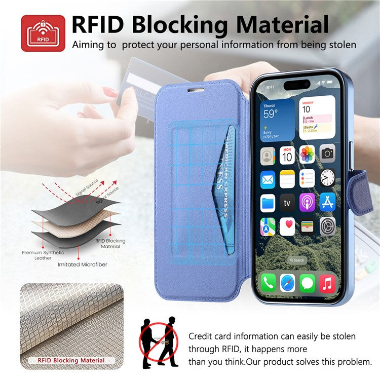 För iPhone 15 Pro Max-fodral kompatibelt med MagSafe avtagbart läderfodral med linsfil