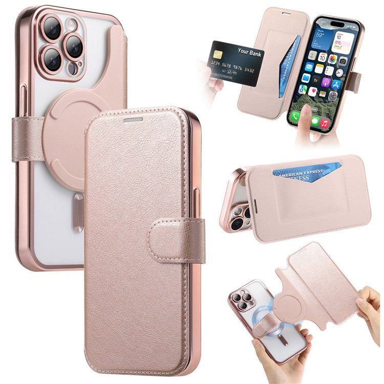 För iPhone 15 Pro Max-fodral kompatibelt med MagSafe avtagbart läderfodral med linsfil