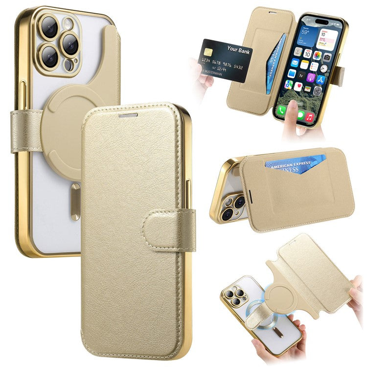 För iPhone 15 Pro Max-fodral kompatibelt med MagSafe avtagbart läderfodral med linsfil
