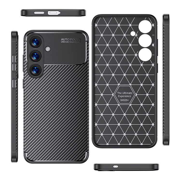 För Samsung Galaxy S25 Fodral Carbon Fiber Texture TPU Telefonskal Värmeavledning