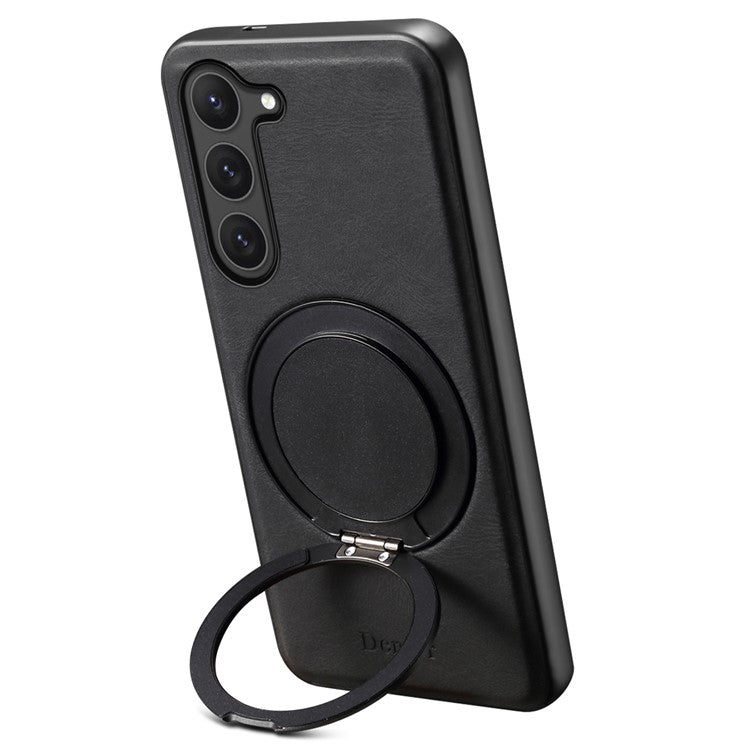 DENIOR A14 For Samsung Galaxy S23 Magnetic Case Rotary Kickstand Leather PC TPU Phone Cover