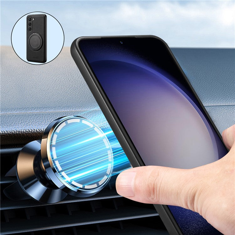 DENIOR A14 For Samsung Galaxy S23 Magnetic Case Rotary Kickstand Leather PC TPU Phone Cover