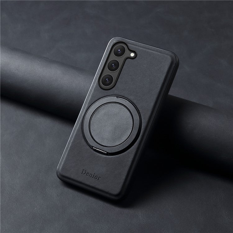 DENIOR A14 For Samsung Galaxy S23 Magnetic Case Rotary Kickstand Leather PC TPU Phone Cover