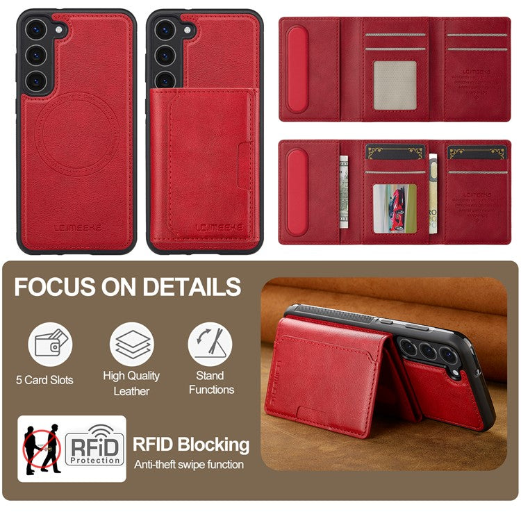 LC.IMEEKE L5 For Samsung	Galaxy S23+ Magnetic Phone Case Leather Back Cover with Detachable Card Holder