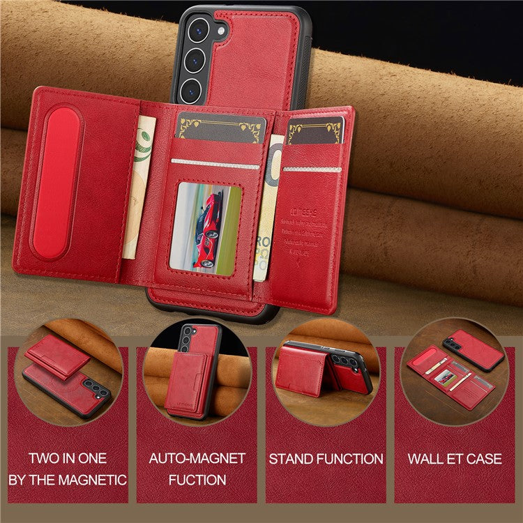 LC.IMEEKE L5 For Samsung	Galaxy S23+ Magnetic Phone Case Leather Back Cover with Detachable Card Holder