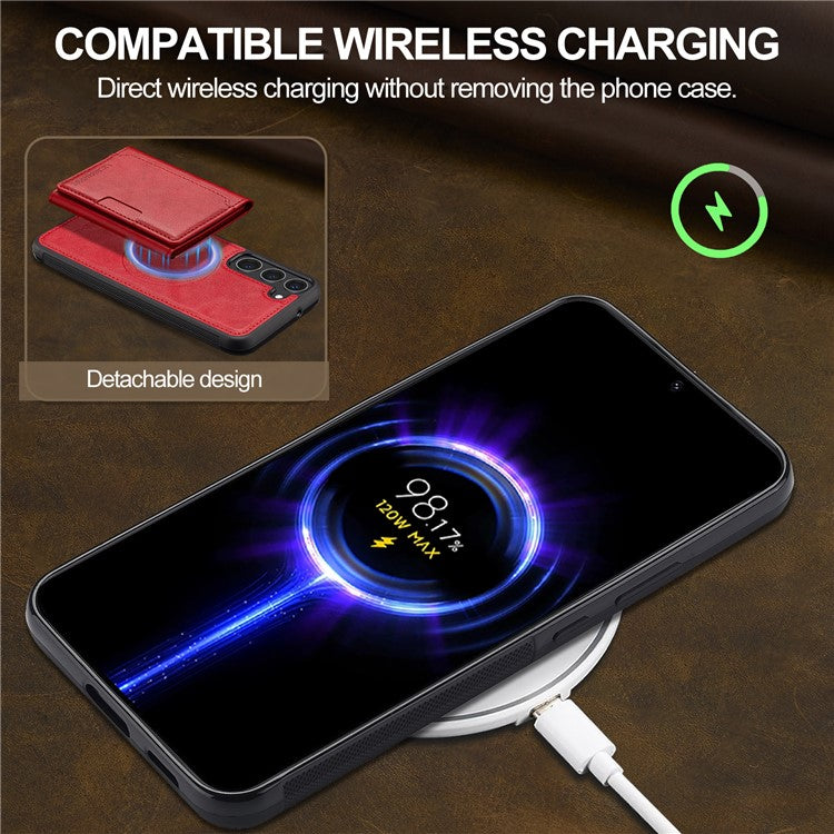 LC.IMEEKE L5 For Samsung	Galaxy S23+ Magnetic Phone Case Leather Back Cover with Detachable Card Holder