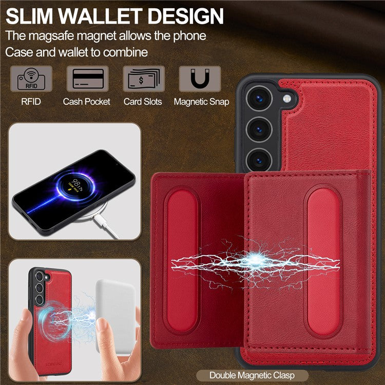 LC.IMEEKE L5 For Samsung	Galaxy S23+ Magnetic Phone Case Leather Back Cover with Detachable Card Holder