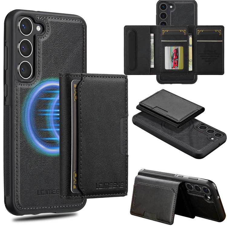 LC.IMEEKE L5 For Samsung	Galaxy S23+ Magnetic Phone Case Leather Back Cover with Detachable Card Holder