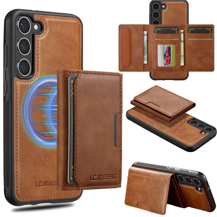 LC.IMEEKE L5 For Samsung	Galaxy S23+ Magnetic Phone Case Leather Back Cover with Detachable Card Holder