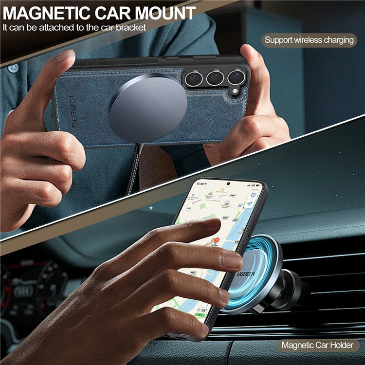 LC.IMEEKE For Samsung Galaxy S23 Magnetic Case Compatible with MagSafe Leather TPU Back Cover