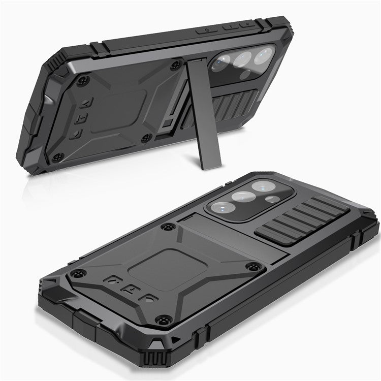 R-JUST For Samsung Galaxy S25 Fodral PC + Silikon + Metall Kickstand Telefonskal med härdat glasfilm