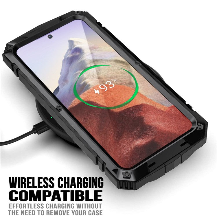 R-JUST For Samsung Galaxy S25 Fodral PC + Silikon + Metall Kickstand Telefonskal med härdat glasfilm