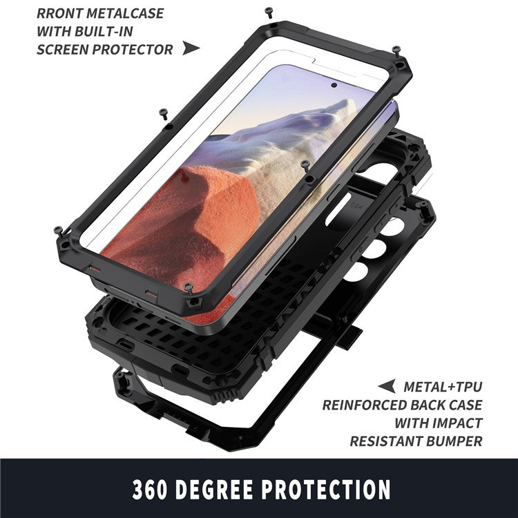 R-JUST For Samsung Galaxy S25 Fodral PC + Silikon + Metall Kickstand Telefonskal med härdat glasfilm