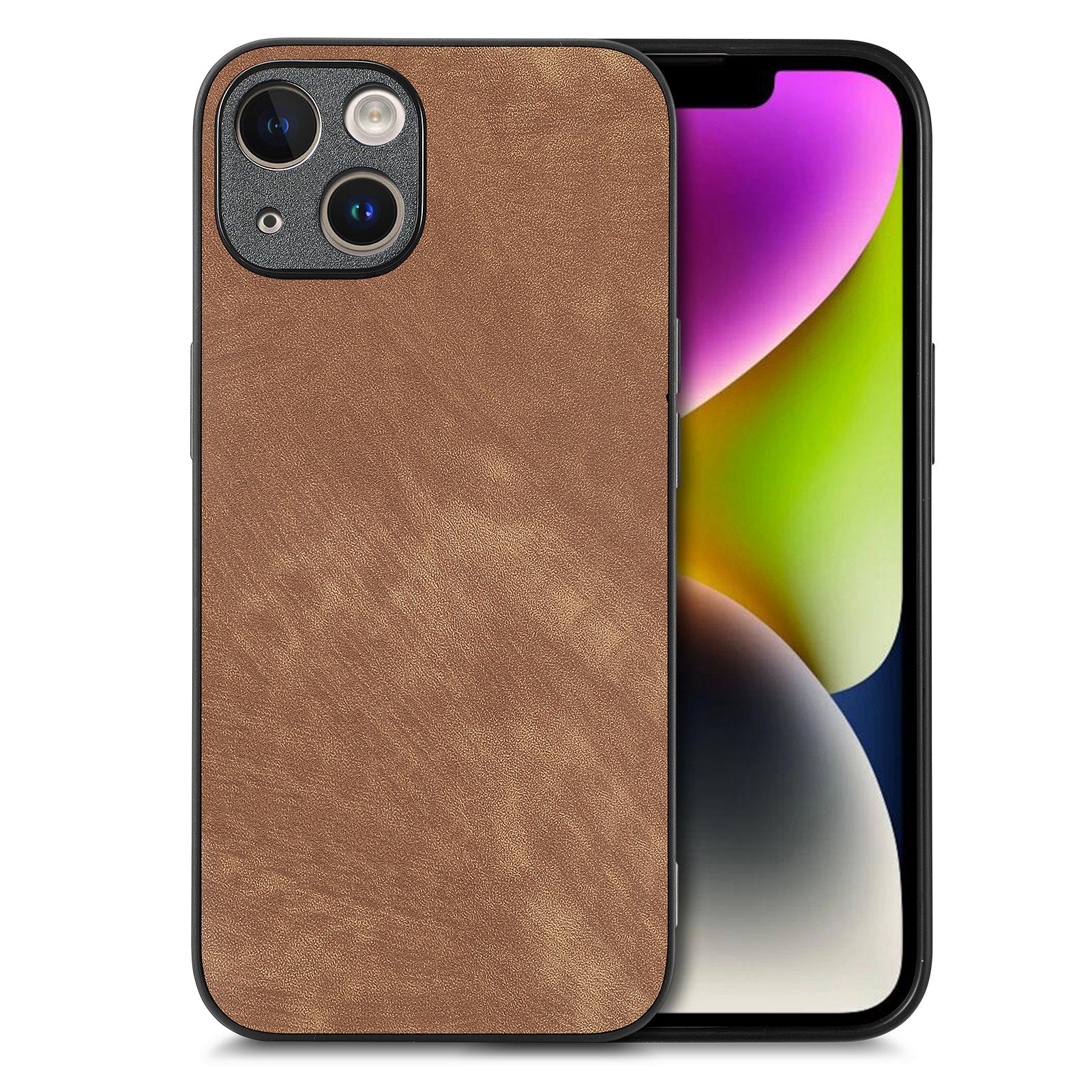 För iPhone 14 Plus Fodral Stötsäkert Slim Retro Läder Telefon Bakstycke