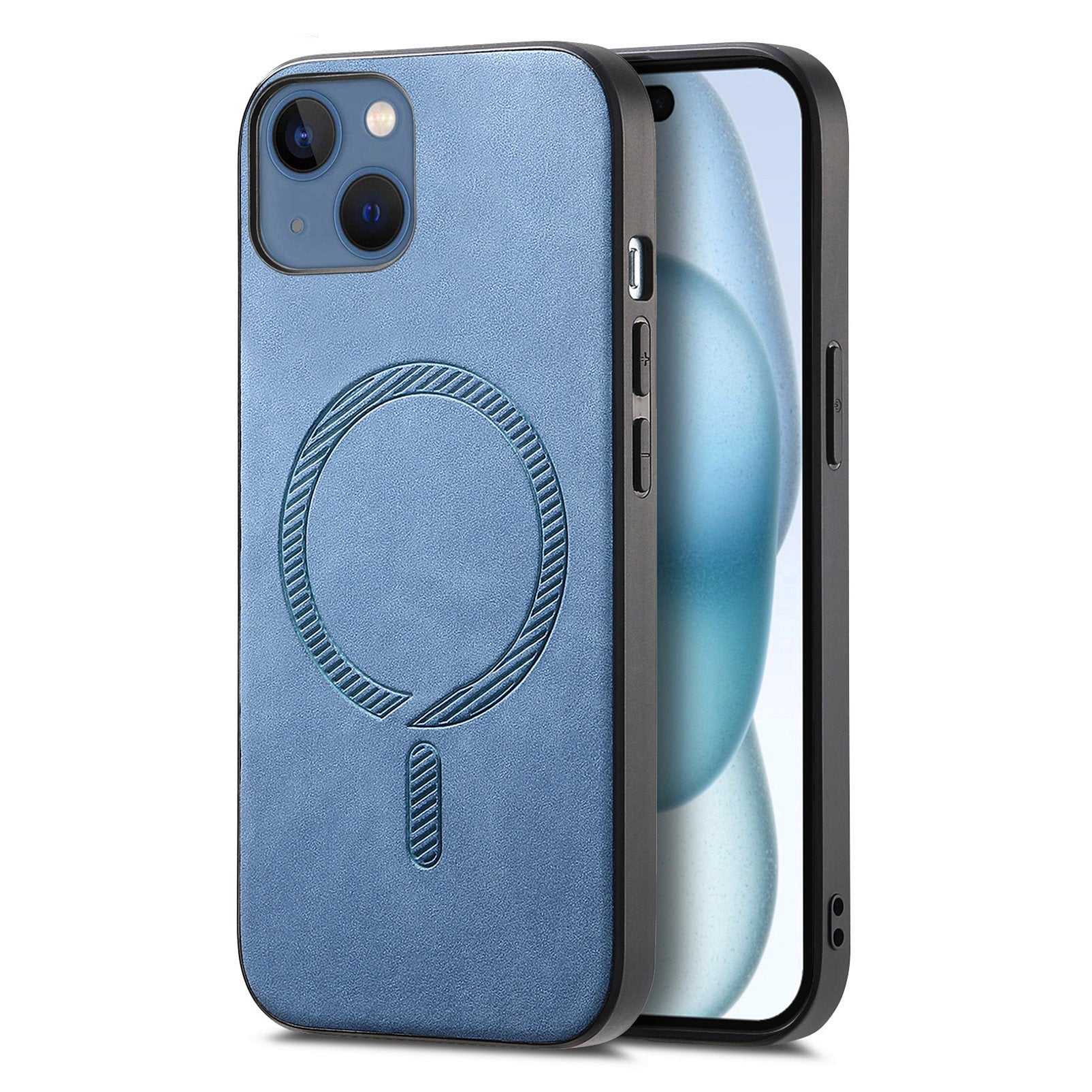 För iPhone 15 Plus läderbakfodral Kompatibel med MagSafe Skin-touch telefonskal