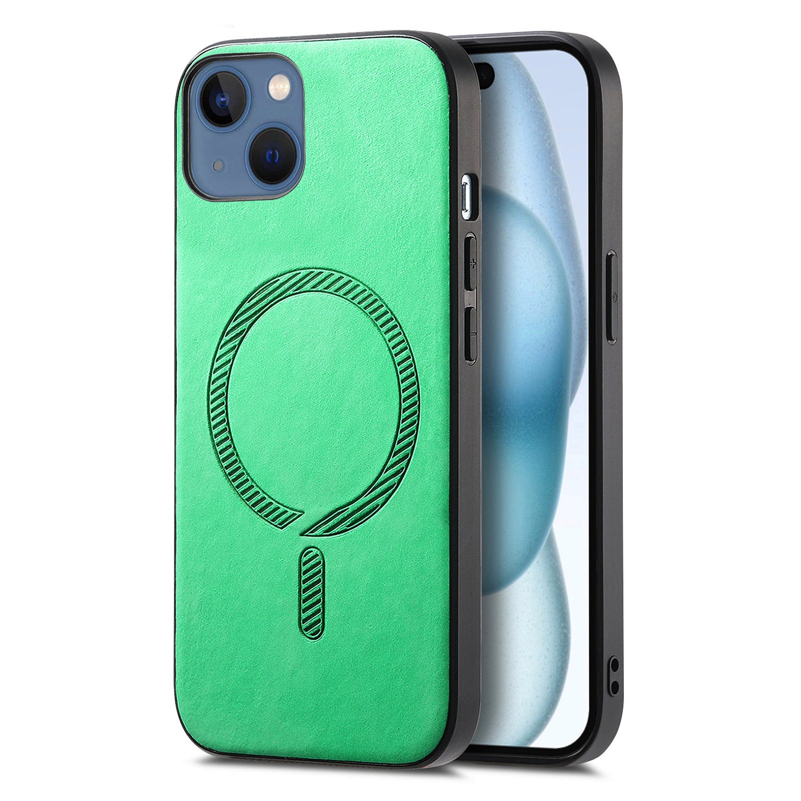 För iPhone 15 Plus läderbakfodral Kompatibel med MagSafe Skin-touch telefonskal