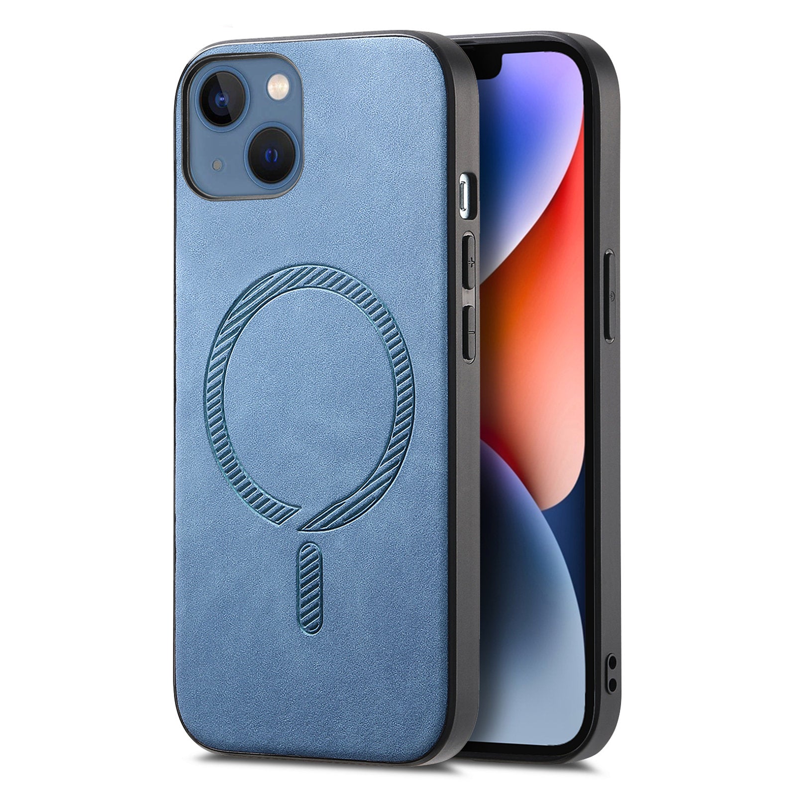 För iPhone 14 Plus läderbakfodral Kompatibel med MagSafe Skin-touch telefonskal