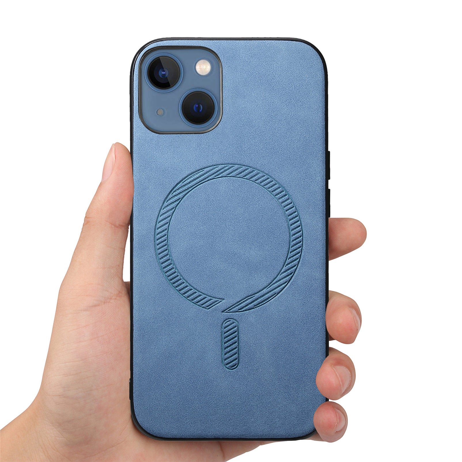 För iPhone 14 Plus läderbakfodral Kompatibel med MagSafe Skin-touch telefonskal