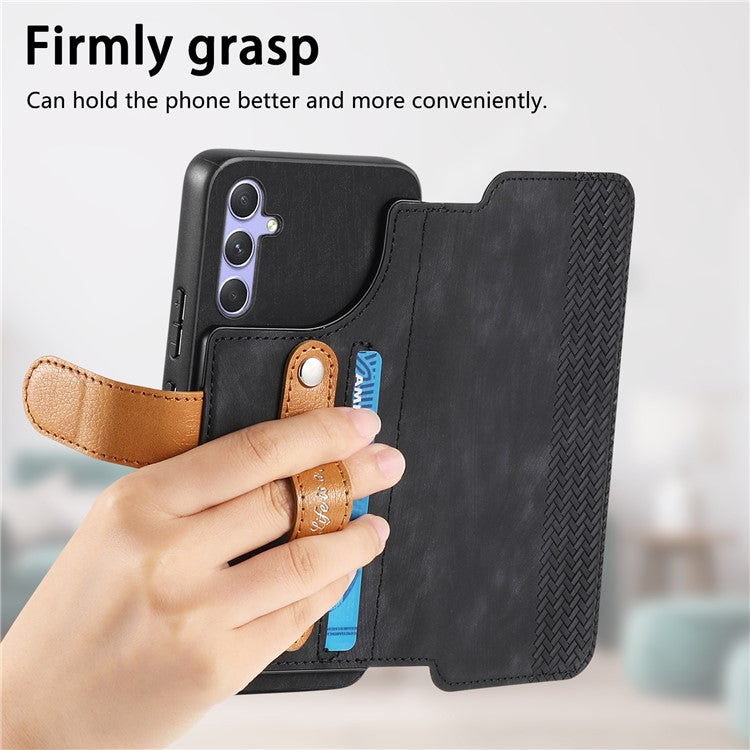 For Samsung Galaxy A55 5G Case Wallet Retro Leather Phone Cover with Wristband Kickstand