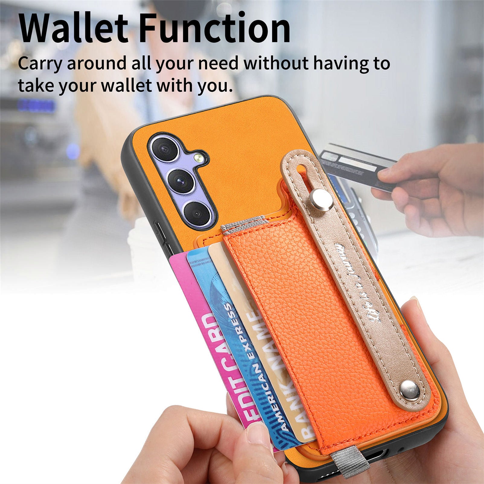 For Samsung Galaxy A15 5G / Galaxy A15 4G Magnetic Leather Back Case with Detachable Card Holder and Wristband