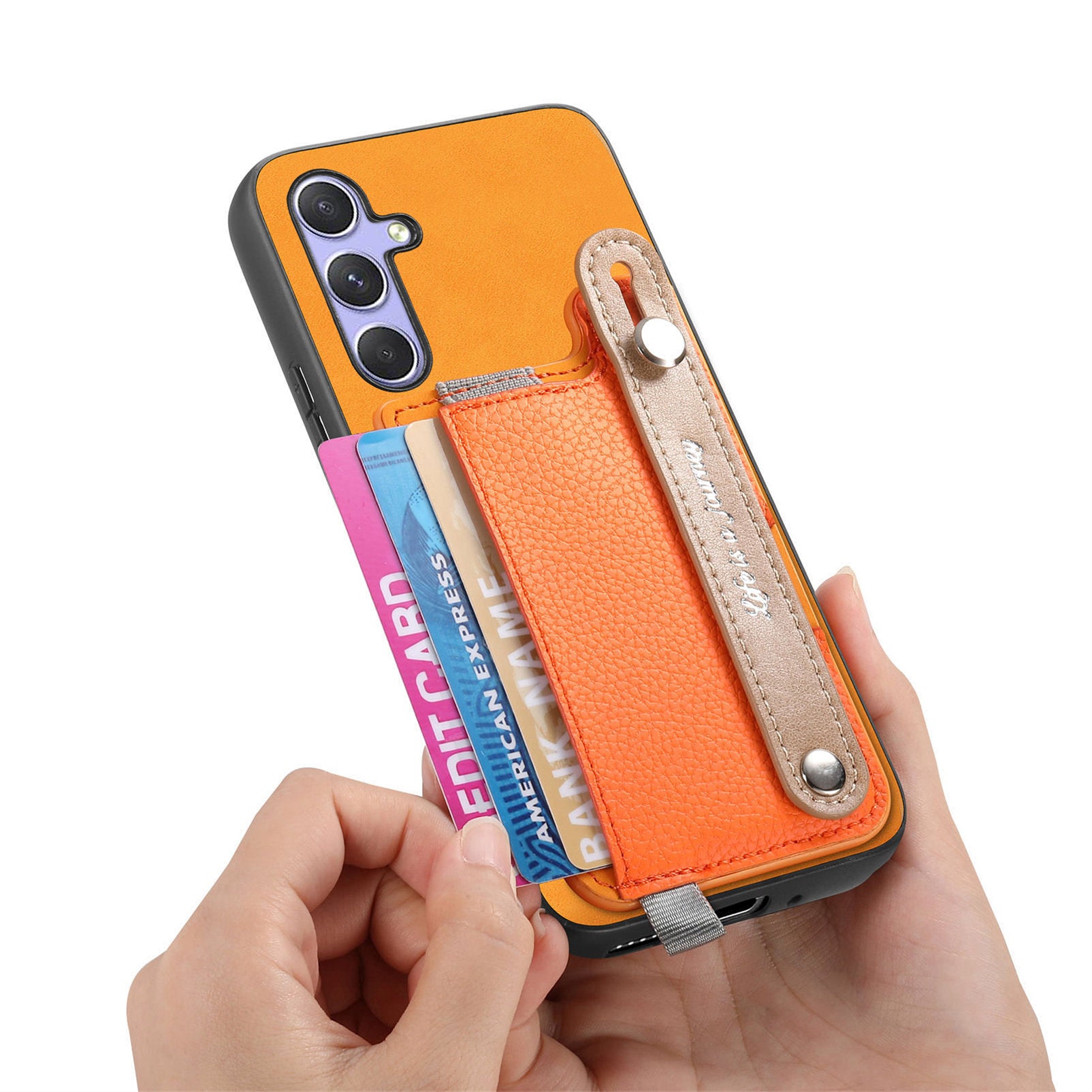 For Samsung Galaxy A15 5G / Galaxy A15 4G Magnetic Leather Back Case with Detachable Card Holder and Wristband