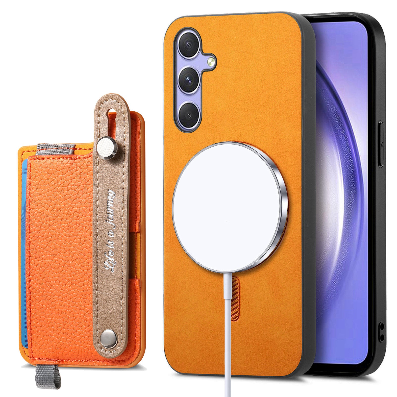 For Samsung Galaxy A15 5G / Galaxy A15 4G Magnetic Leather Back Case with Detachable Card Holder and Wristband