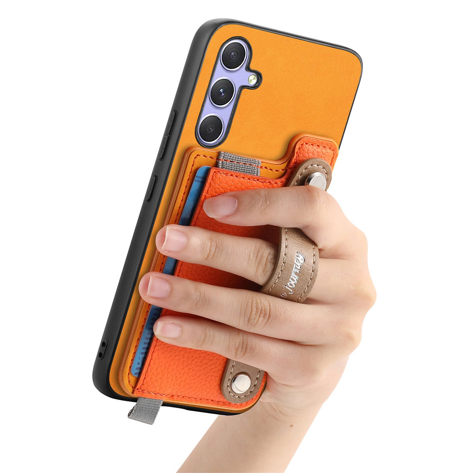For Samsung Galaxy A15 5G / Galaxy A15 4G Magnetic Leather Back Case with Detachable Card Holder and Wristband