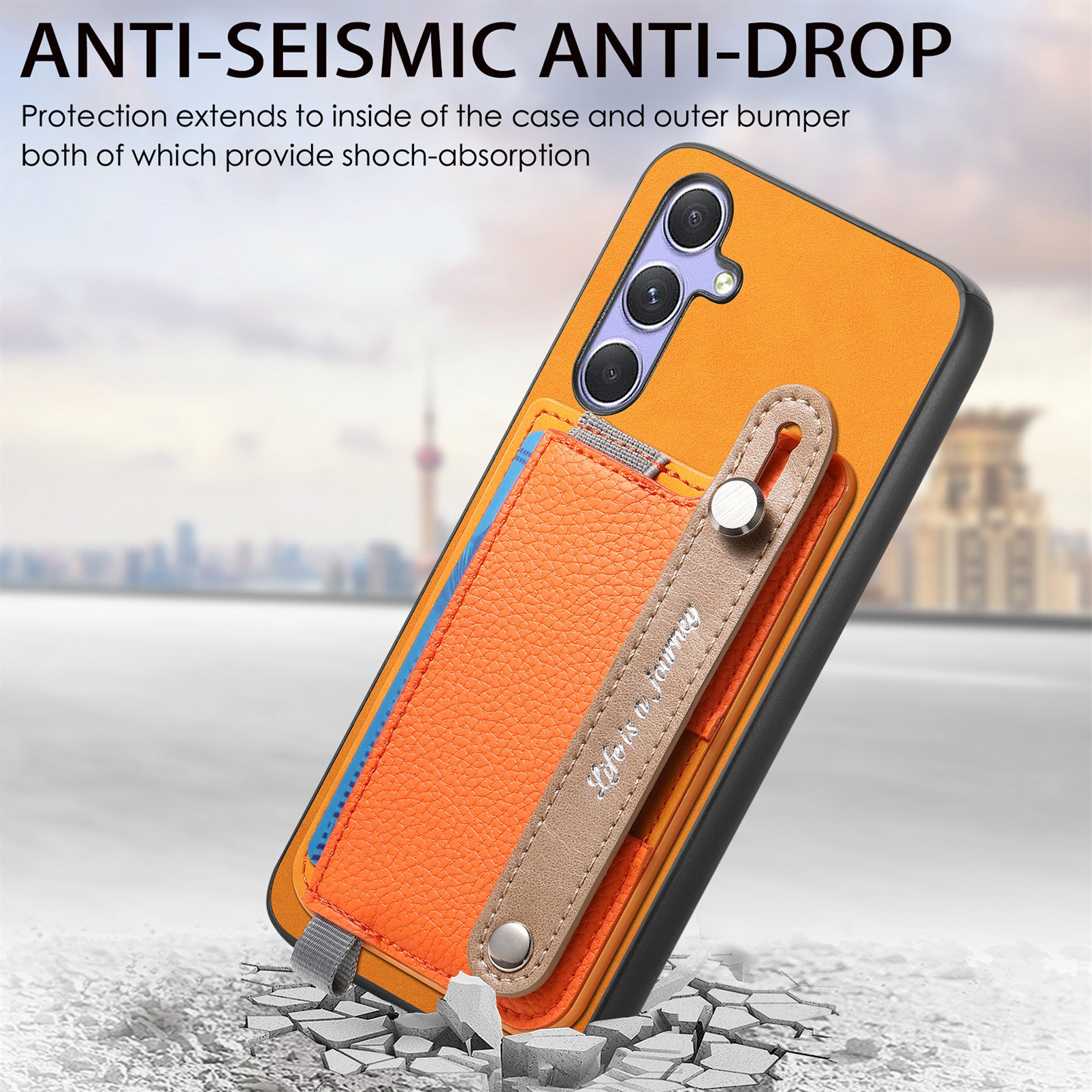 For Samsung Galaxy A15 5G / Galaxy A15 4G Magnetic Leather Back Case with Detachable Card Holder and Wristband